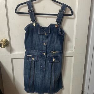 Denim Mini Dress with Gold Accents